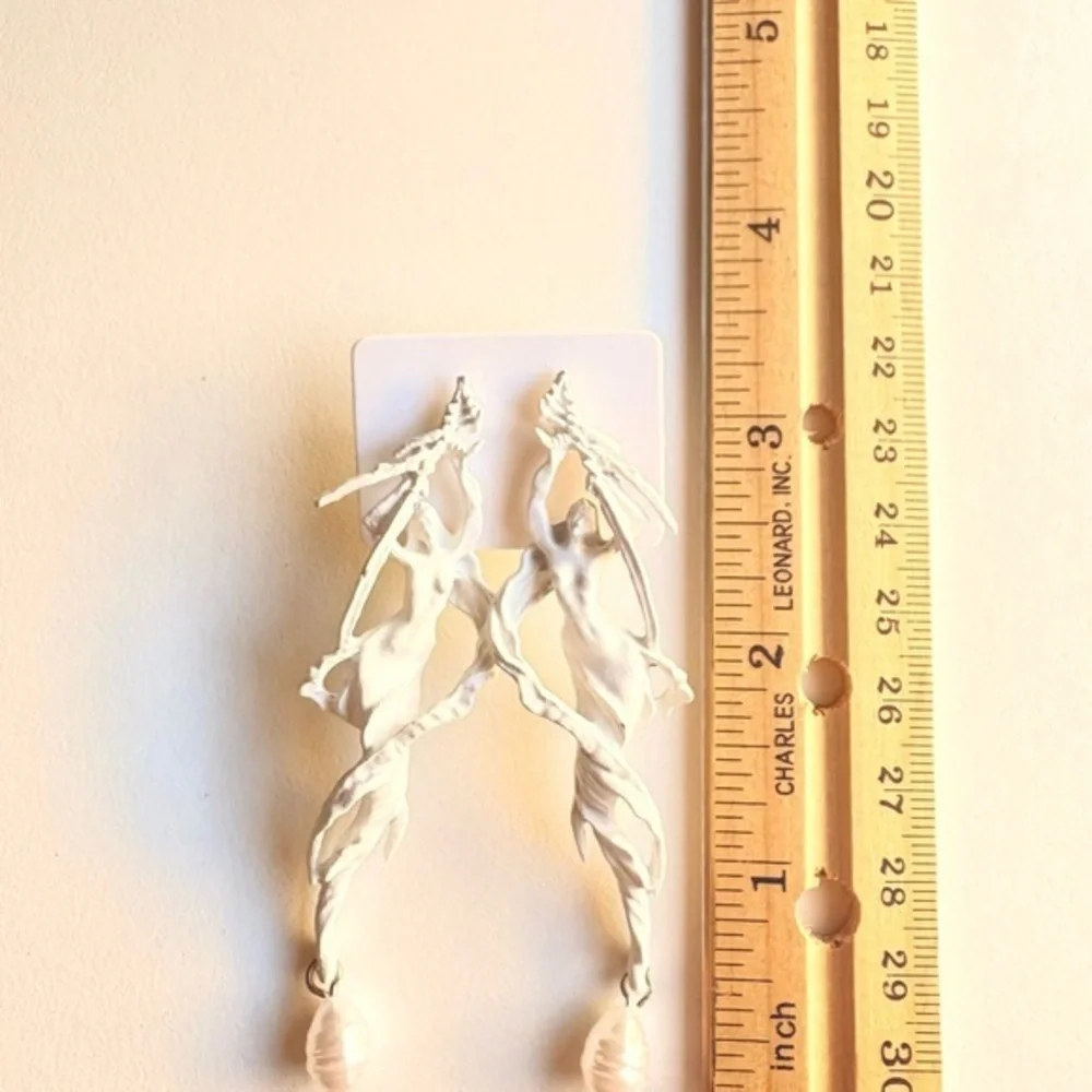 Goddess‎ Siren Statement Earrings with Baroque Pearl Drop – 3.2” Art Nouveau
